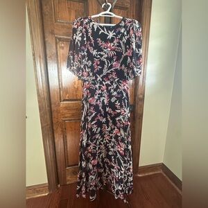LK Bennett Delina Floral Midi Dress NWT Size 6 Black Pink Blue